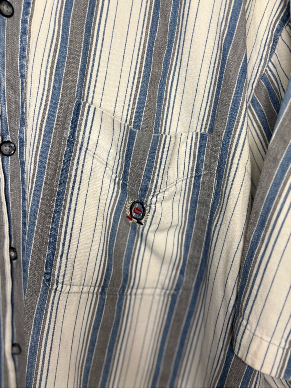 Vintage Coliseum Men's XL Short-Sleeve Button-Up Stripe Shirt Blue White Gray - Picture 6 of 16